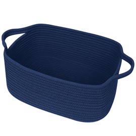 WILLITAT Cute Blue Woven Basket, Empty Gift Basket for Christmas, Thanksgiving, Easter, Birthday, Cotton Rope Storage Bin with Handle for Gift, Dog Toy Box, Baby Nursery Organizer, Dark Blue Decor