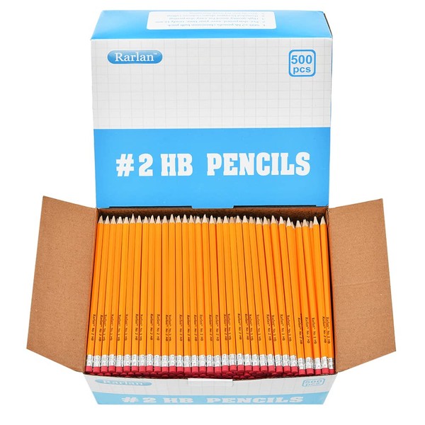 Rarlan Wood-Cased #2 HB Pencils, Pre-sharpened, 500 Count Bulk Pack