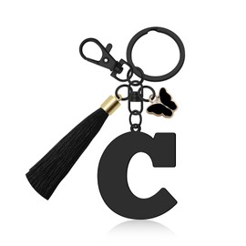 Initial Letter Keyring for Daughter Sisters Birthday Gift Letter A-Z Keychain with Butterfly Tassel Initial Keychain Gifts for Women Alphabet Initials Keyring for Purse Backpacks Handbags (Letter C)