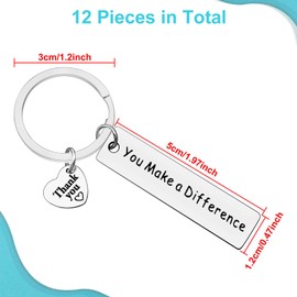 Ximalun 12 Pcs Thank You Gifts for Women Men Appreciation Keyring You Make A Difference Keyring Appreciation Gifts for Employee Staff Colleagues Teacher Nurse Mentor Social Worker Volunteer