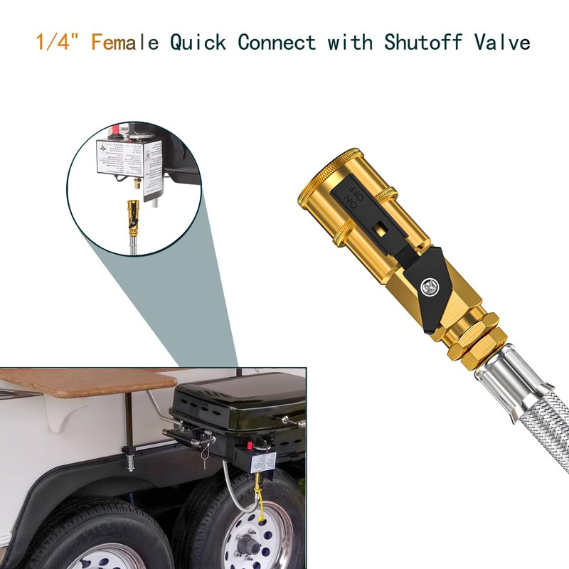 12FT LP Quick Connect Propane Hose for RV to Grill,
