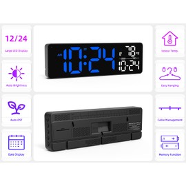 Large LED Digital Wall Clock with Date, Temperature, Auto-Brightness, Auto-DST | Big Digital Clock for Bedroom, Desk, Classroom, Living Room, Kitchen, Office, Gym, Farmhouse, Xmas Gift for Seniors