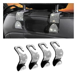 Bling Car Seat Headrest Hooks, 4PCS Handcrafted Rhinestones Seat Hanger Organizer for Handbag Purse Scarf, Universal for Cars, Auto Interior Accessories for Women Men (Multicolor)