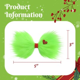 YanJie 6’’ Green Christmas Hair Bows for Girls Furry Hair Clips Christmas Grinch Bow Accessories for Women Stocking Stuffers Xmas Gifts Party Ornaments