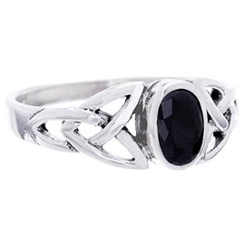 Windalf Mythia Celtic Women's Ring 7 mm Black Crystal Gothic 925 Sterling Silver, Fabric jewellery bag, Cubic Zirconia