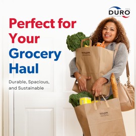 DURO 70# Heavy Duty Paper Grocery Bags with Handles 300 Count, Brown Large Shopping Bags with Handles, 12 x 7 x 14 Inches Paper Sacks for Recycling, Retail & Groceries