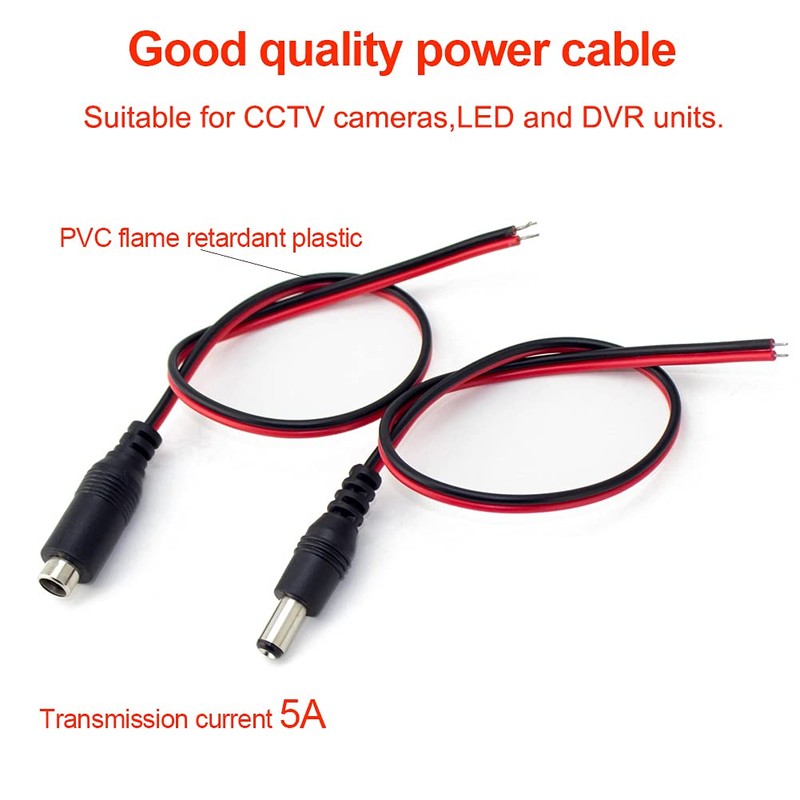 12V 5A DC Pigtail Power Cord (Real 18AWG), w/Male Female