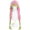 Pink Gradient Green Three Braided Long Wig for Women Hair