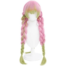 Pink Gradient Green Three Braided Long Wig for Women Hair