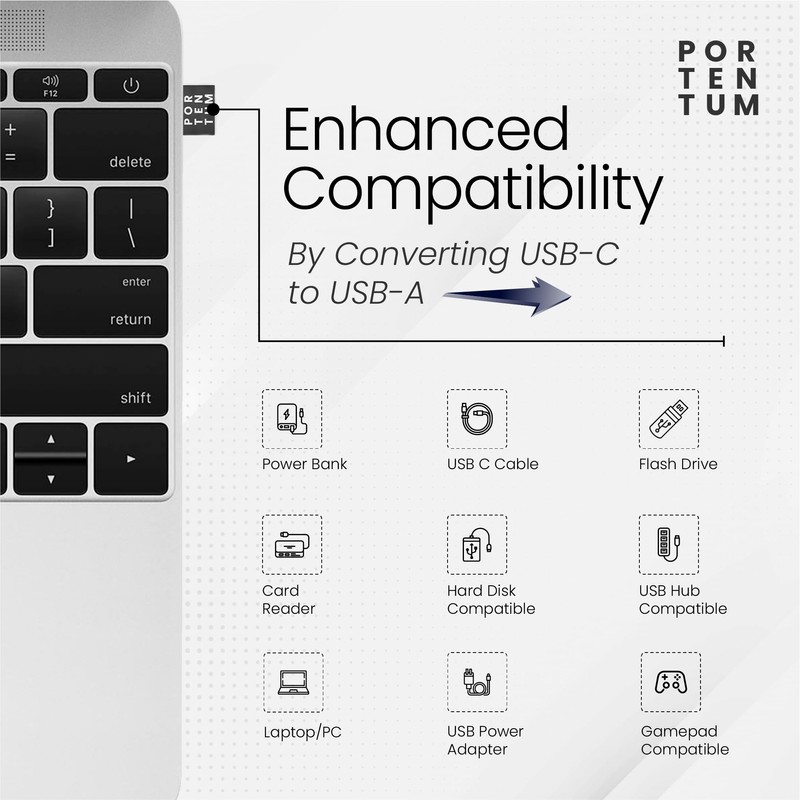 PORTENTUM USB c to USB Adaptor - 480 MB Speed