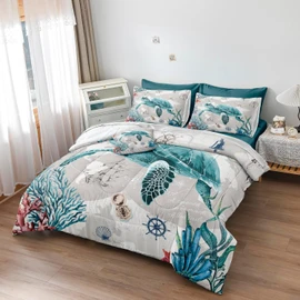 Bedbay 8-Piece Nautical Comforter Set - Retro Turtle California King with Sheets - Ocean Turtle Bedding - Coastal Bedding - Cal King Bed Set