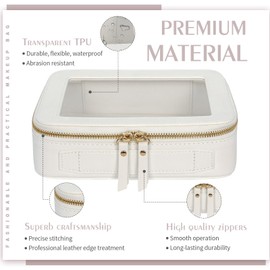 Clear Makeup Bag Cosmetic Organizer Case Waterproof Travel Toiletry Bag Skincare Pouch with Golden Zipper(Beige) (White)