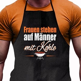 Shirtoo Barbecue Apron Women Stand on Men with Charcoal - Funny Gift for Real Men and Barbecue Fans, black