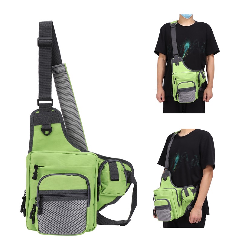 Polyester Multifunctional Fishing Tackle Crossbody Bag with Adjustable Shoulder Straps(Green