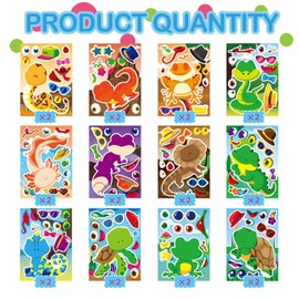 24 PCS Reptile Animal Stickers for Kids, Make-a-face Sticker, Make Your Own Reptile Animal Mix and Match Sticker with Snakes, Lizards, Frogs, Turtles, Kids Party Favor Supplies Craft