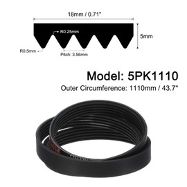 QUARKZMAN 5PK1110 V-Ribbed Belt, 5 Ribs, 1110 mm Length x 18 mm Width x 5 mm Thickness, EPDM Poly V Belt, Industrial Transfer Belt