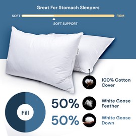 Set of 2 White Goose Feather and Down Pillows for Sleeping – Hotel Quality Pillows! Extra Soft and Breathable, Great for Back & Stomach Sleepers
