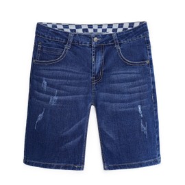 CAMLAKEE Pantalones cortos de mezclilla elásticos rasgados para niños, Azul/claro, 12-13 Años