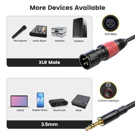 AuxLink XLR to 3.5mm Cable 3ft 2Pack, 3.5mm to XLR Male Cable, Unbalanced TRS to XLR Cable Gold-Plated 3-Pins, 1/8inch to XLR Microphone Cable Nylon Braided
