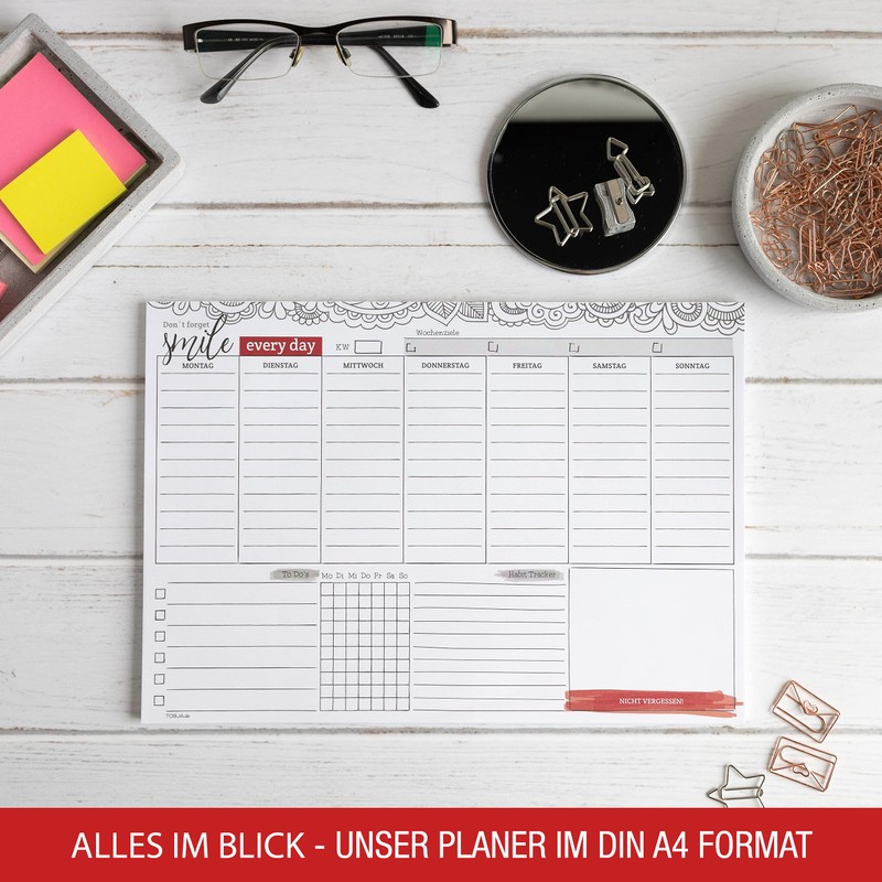 Weekly Planner Pad Including Habit Tracker, 50-Sheet Organiser without Date,