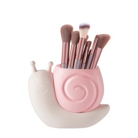 Qaoliffa Cute Snail Makeup Brush Holder,Snail Pen Holder,Toothbrush Holder,Multi Functional Storage Box,Decorations for Offices, Homes, and Bathrooms (Pink)
