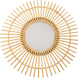 Primitives by Kathy Large Round Rattan Sunburst Decorative Mirror, 23.75" Diameter x 1"