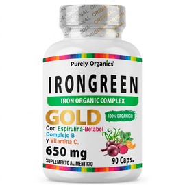 Irongreen Hierro Suplemento Bisglicinato Vitamina Complejo Betabel Espirulina Espinaca Bioperine Apoyo Transporte Oxígeno Energía Purely Organics