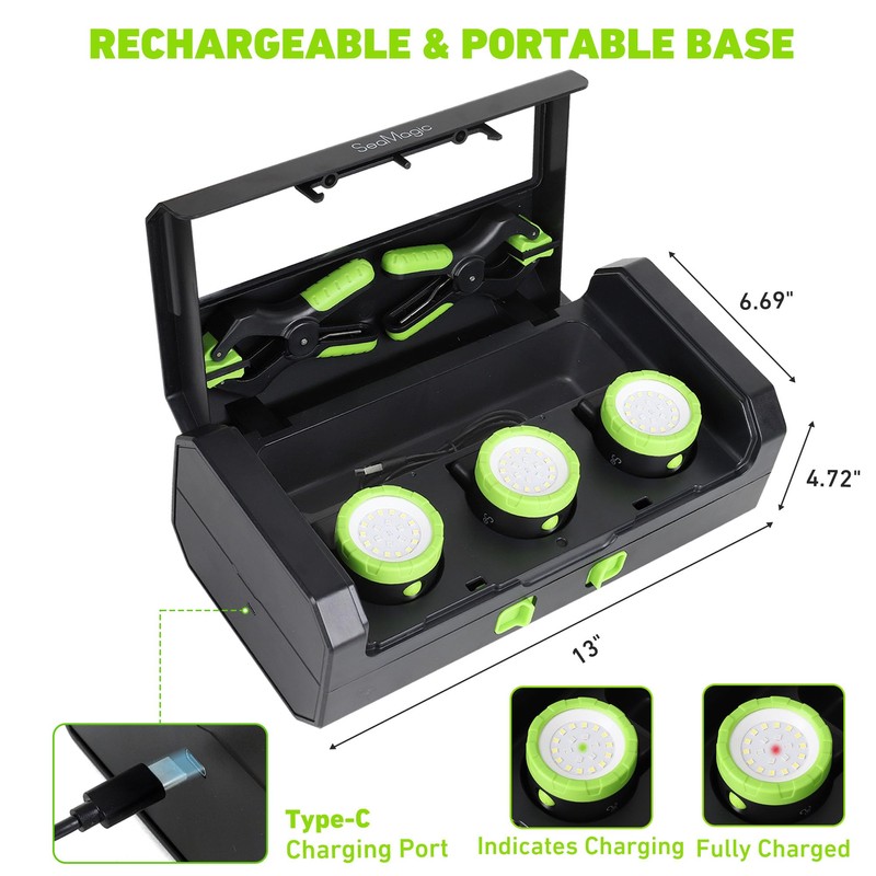 SEAMAGIC 3-Pack Rechargeable LED Work Lights with Portable Case, 360-Degree