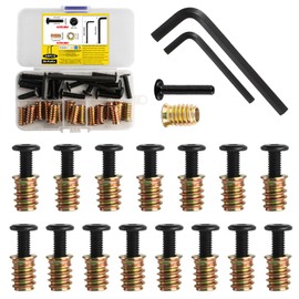 30 Pcs M6 Threaded Inserts for Wood with Bolts Set: 15 Furniture Hex Socket Drive Screw-in Nuts(M6x 20mm) & 15 Furniture Screws Flat Head Hex Socket Bolts(M6x 25mm), for Wood Furniture,with 2 Wrench