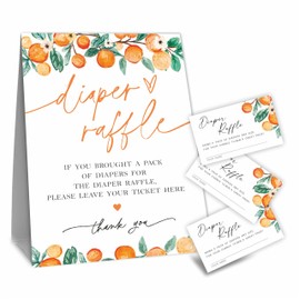Diaper Raffle Game Kit For Baby shower, 50 Cutie Orange Diaper Raffle Tickets & 1 Standing Sign, Gender Reveal, Baby Shower Decorations, Party Favor & Supplies - A01