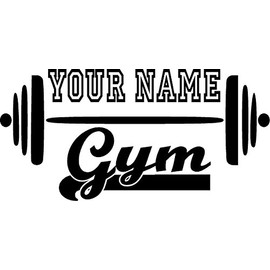 Gym Name w/Barbell- Customized Vinyl Wall Decal Fitness (Black, 11"x22")