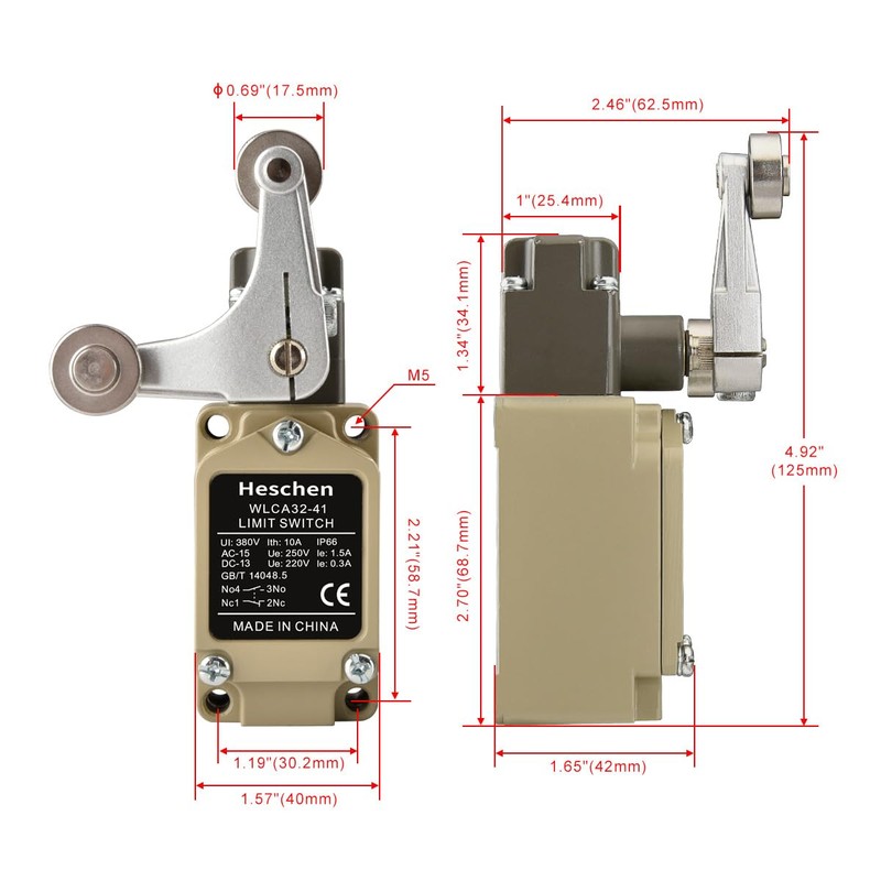Heschen Limit Switch, WLCA32-41, 1NO + 1NC, 380V 10A, Push