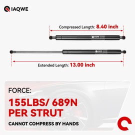 IAQWE 13 Inch 155Lb/689 N Gas Struts Leer are Snugtop Camper Shell Spring Shock Pickup Truck Topper Lift Support for Rear Window Truck Cap Canopy Door Boat Hatch Toolbox Lid 4129-W, 2 Pcs