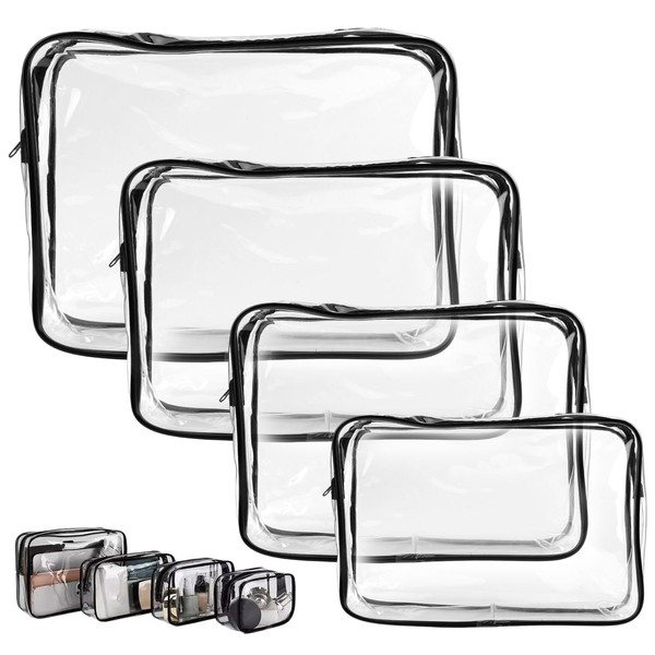 Pack of 4 Clear Travel Toiletries Bag, Waterproof PVC Travel