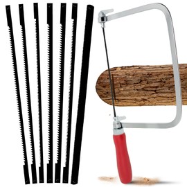 Mini Fretsaw Set with 7 Saw Blades (14/18/24 Teeth) for Precise Curves and Straight Cuts in Wood, Plastic and Metal