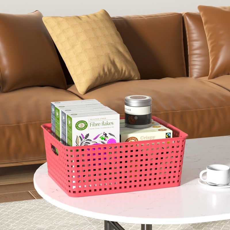 Rocketmyth Plastic Woven Storage Basket, Colorful Storage Basket Plastic, 4
