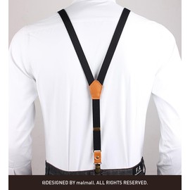 Malmall British Style Suspenders, Y-Type, 0.8 inches (20 mm), Button Type, Genuine Leather, Adjustable Strap, Firm, Rustproof, Trouser Hanging, Casual, Party, Stylish, Business, Unisex, Elastic (Beige), beige