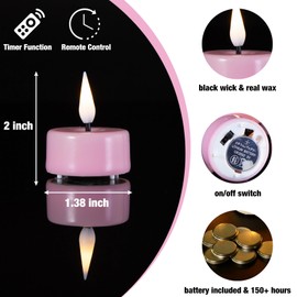 Eywamage Pink Flameless Wax Tealights with Remote Timer, Flickering LED Battery Tea Votive Candles Set of 10