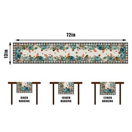 Rvsticty Linen Fall Table Runner Blue Pumpkin Tablecloth Buffalo Plaid Autumn Maple Leaves Pumpkin Decor Harvest Fall Decorations and Supplies for Home Kitchen Table-13×72''