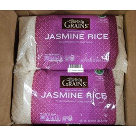 Earthly THAI HOM MALI Jasmine Rice Thai Fragrant Long Grain, 80oz 2.27kg (Two Bags)