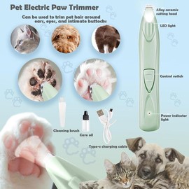 Professional Pet Paw Cleaning Kit - Dog Paw Cleaner with 150ml/5.12fl.oz Waterless Foaming, Microfiber Towel, Feet Balm, Cordless Electric Paw Trimmer with LED Light, Dog Cat Nail Clippers & Safety Stop