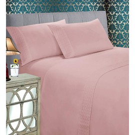 Elegant Comfort Luxury Best, Soft Coziest 4-Piece Bed Sheet Set! 1500 Thread Count Egyptian Quality | Quilted Design on Flat Sheet and Pillowcases | Wrinkle Free, 100% , King, Dusty Rose