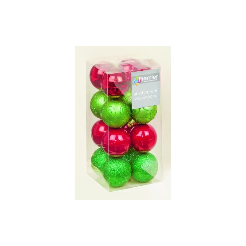 16 x Red & Green shatterproof Christmas tree Baubles Decorations