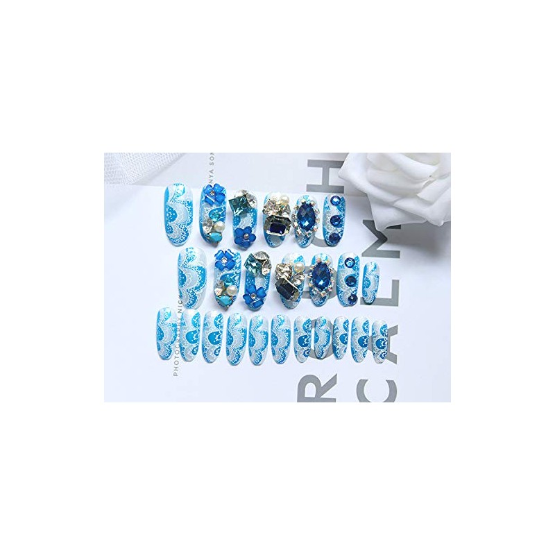 Luxury False Nails Dazzling False Nails Nail Tips Blue Sparkling