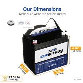 Zipp Battery 12V 35AH T6 Maintenance-Free Battery for Lawn Mowers, Snow Blowers, Solar Energy, UPS Systems, and More - Threaded (T6) Terminal