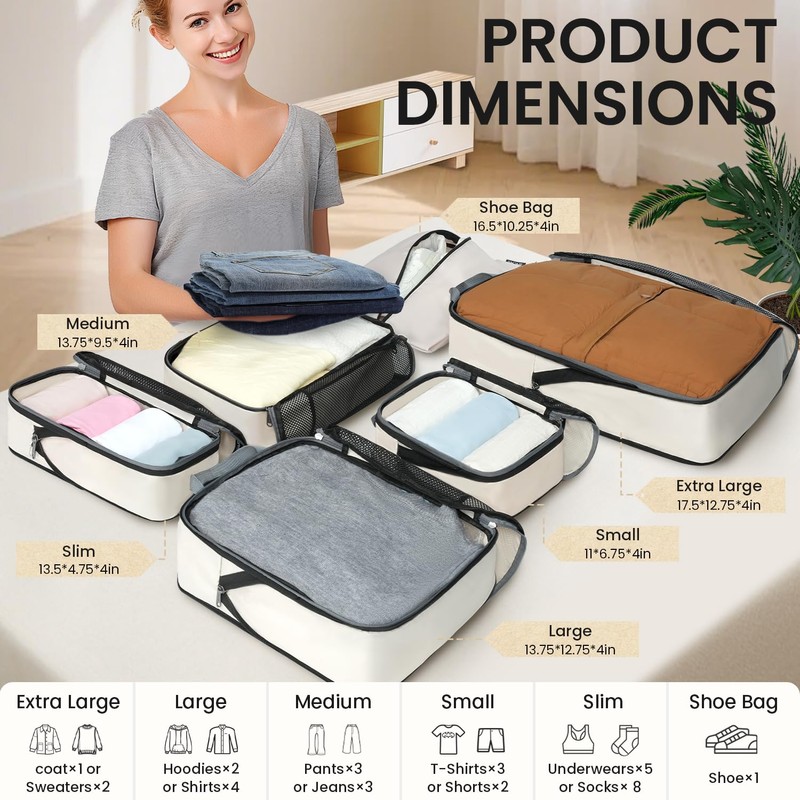 BAGAIL 4 Set/6 Set/8 Set Compression Packing Cubes Travel Accessories