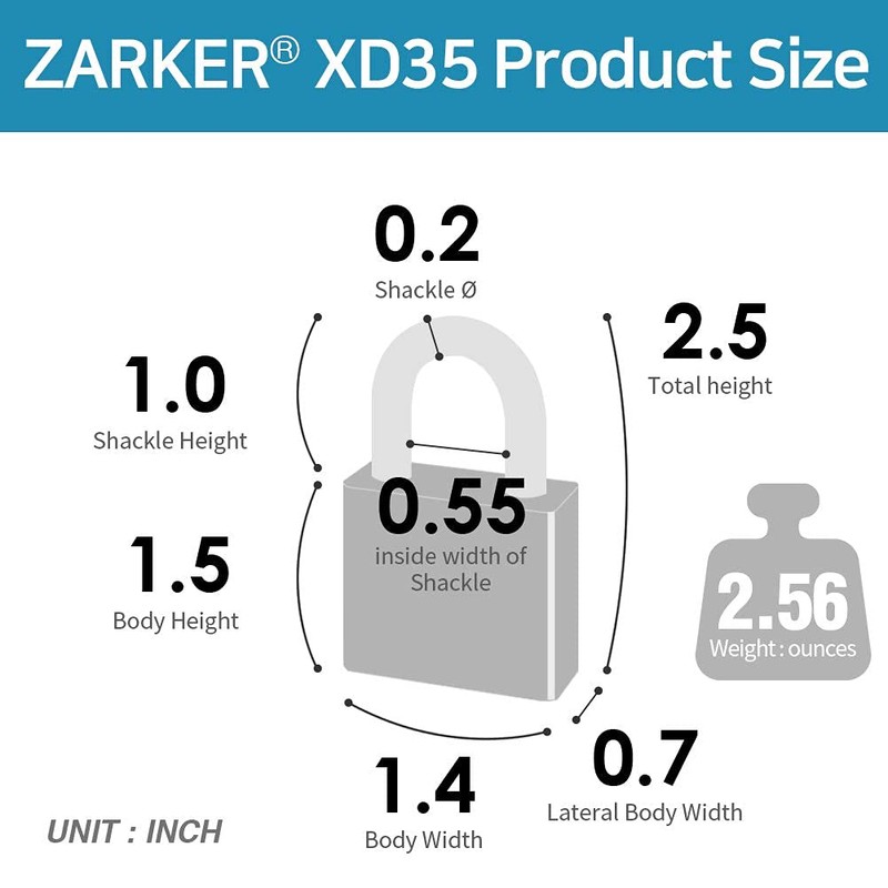 Zarker XD35 Combination Lock, 3-Digit Padlock for School Gym Sports