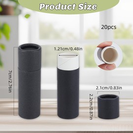 NICENEEDED Pack of 20 Black Cardboard Lip Balm Tubes, Refillable Paper Lipstick Sleeves, Round Empty Lip Gloss Container Made of Cardboard