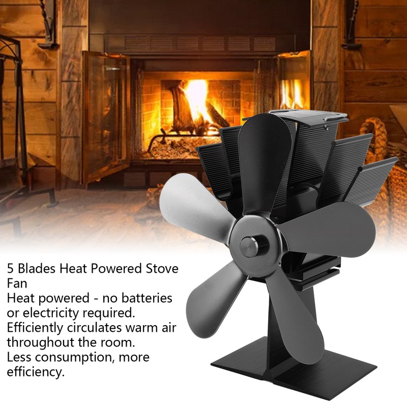 Wood Stove Fan 5 Blades Fireplace Fan Heat Powered Stove