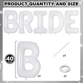 Froova 40 Inch White BRIDE Balloons Bachelorette Bridal Shower Large White Bride Letter Foil Aluminum Balloons Banner for Bride To Be Bachelorette Wedding Engagement Baby Shower Party Decorations